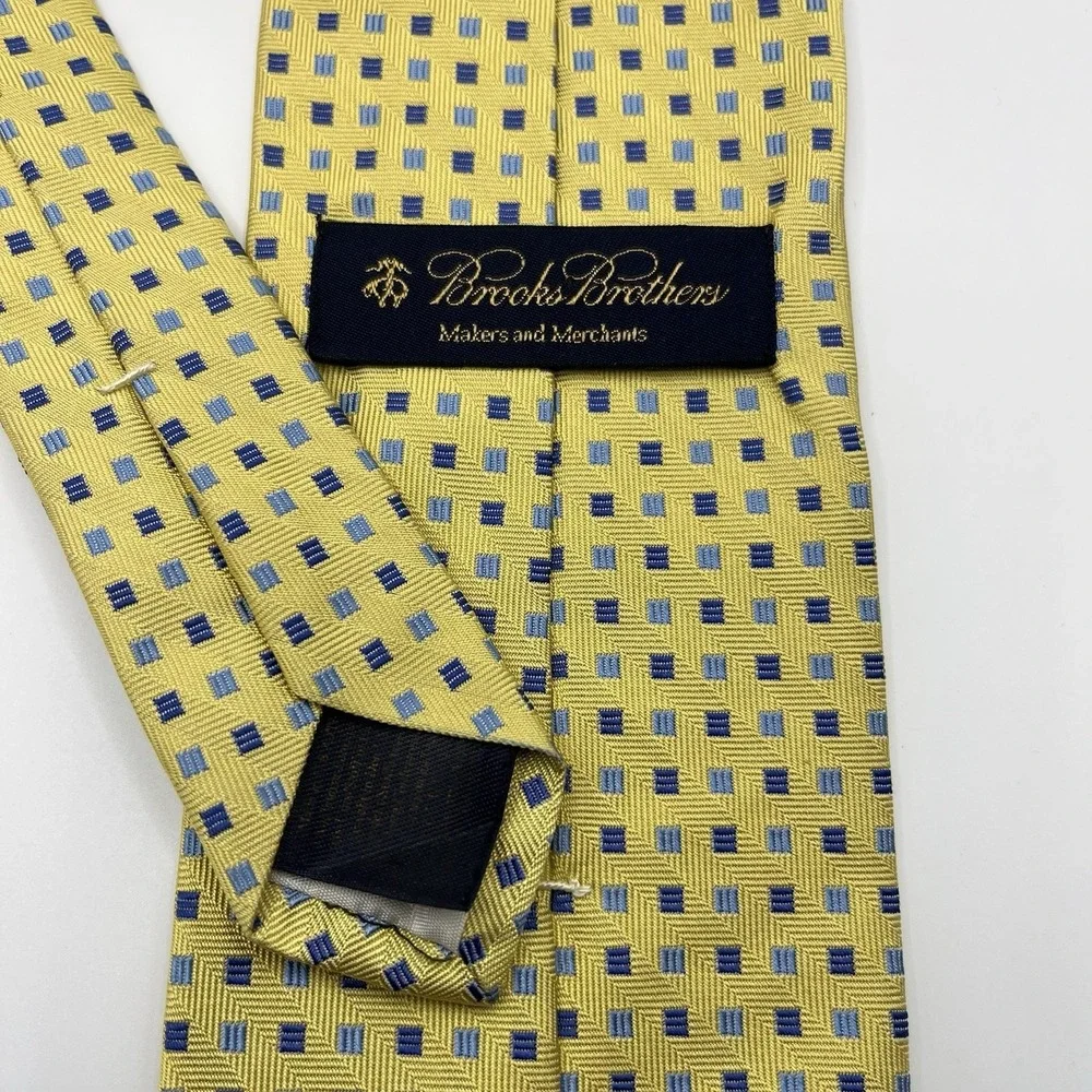 Brooks‎ Brothers Makers Tie Silk Yellow Blue Geometric Necktie